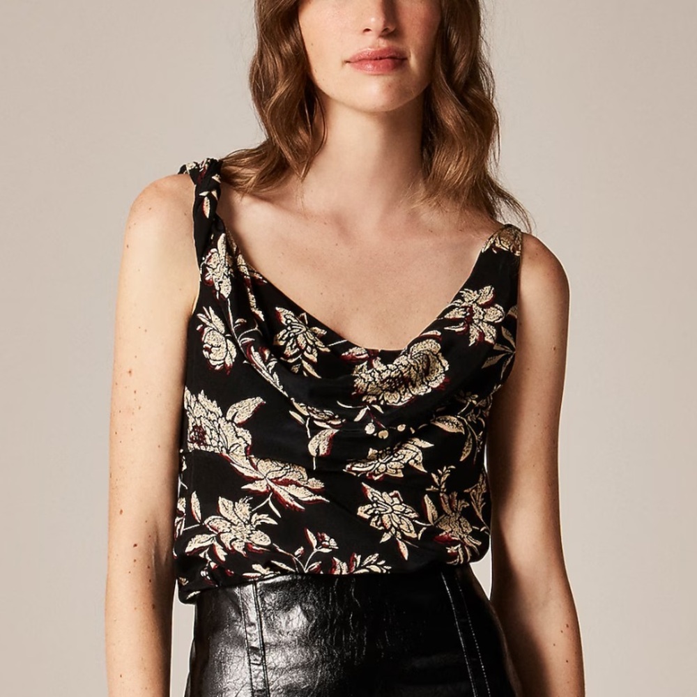 J. Crew Asymmetrical cowlneck top in floral crepe de chine NWT Size 2